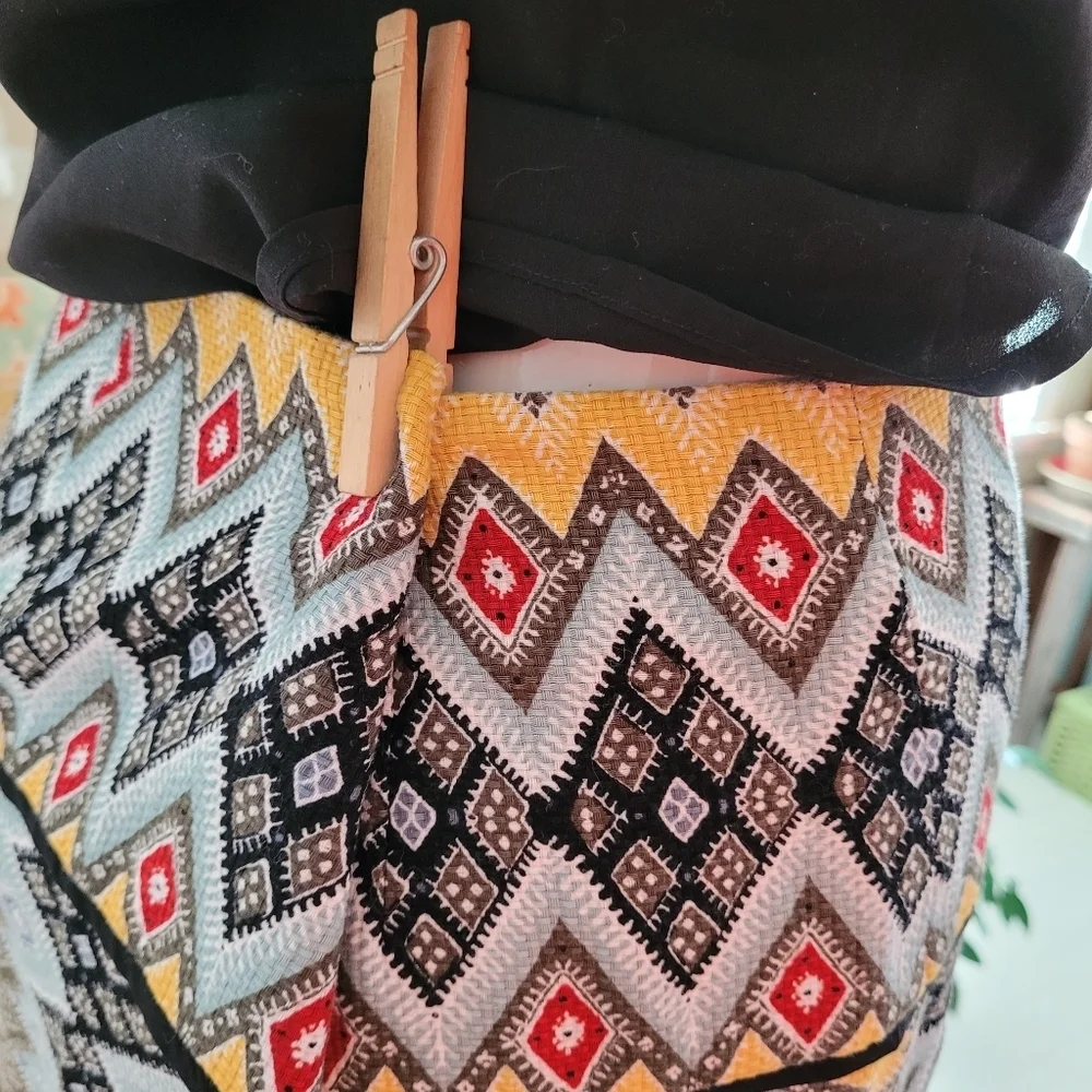 The Loft Outlet black red yellow blue pencil skirt ethnic colorful geometric 2